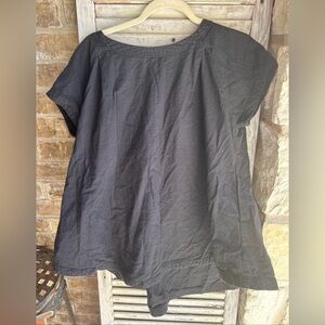 Free People Oversized Blouse Top Black Womens Short Sleeve Small.